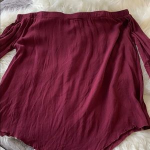 Burgundy off shoulder long sleeve top